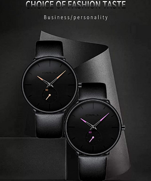 Mens Watches Ultra-Thin Minimalist Waterproof-Fashion Wrist Watch for Men Unisex Dress with Leather Band